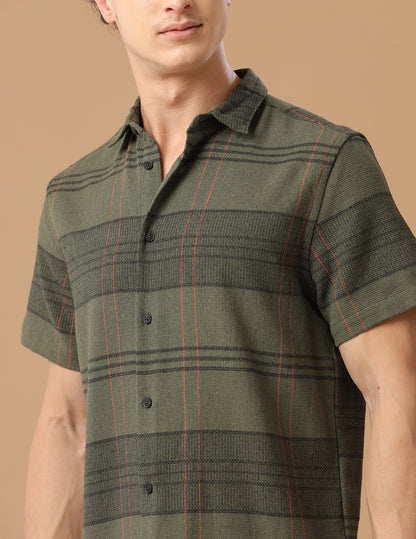 Comfort fit Cotton Checks Green Casual Half sleeve Shirt (SKY)