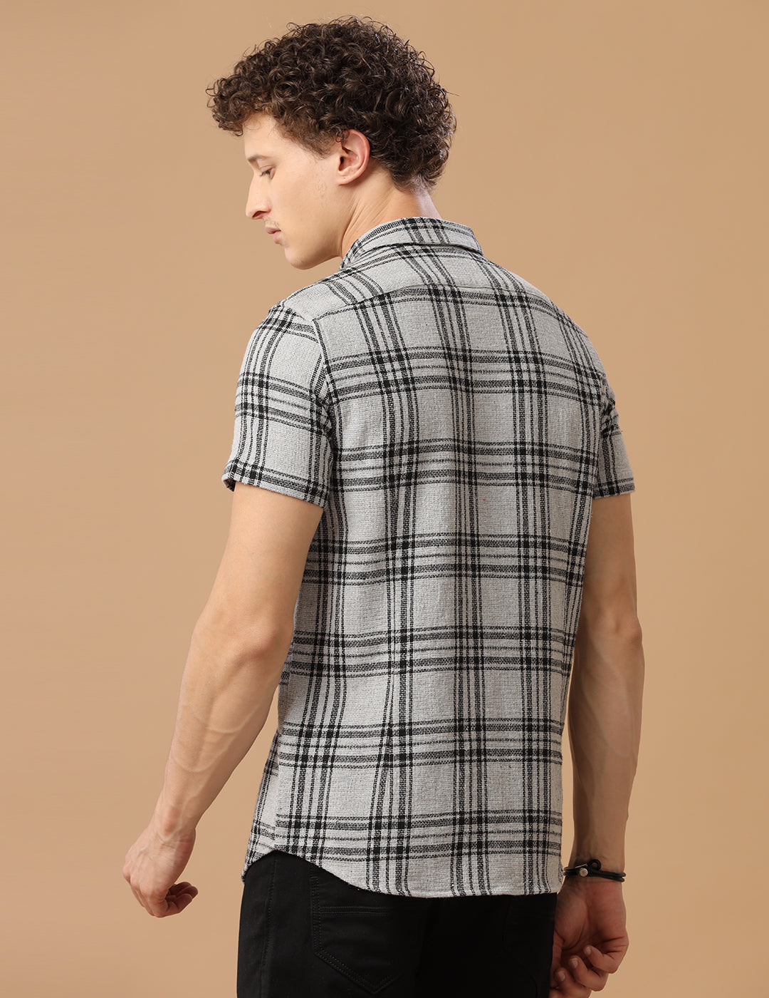 Comfort fit Cotton Checks Lt grey Casual Half sleeve Shirt (WON)