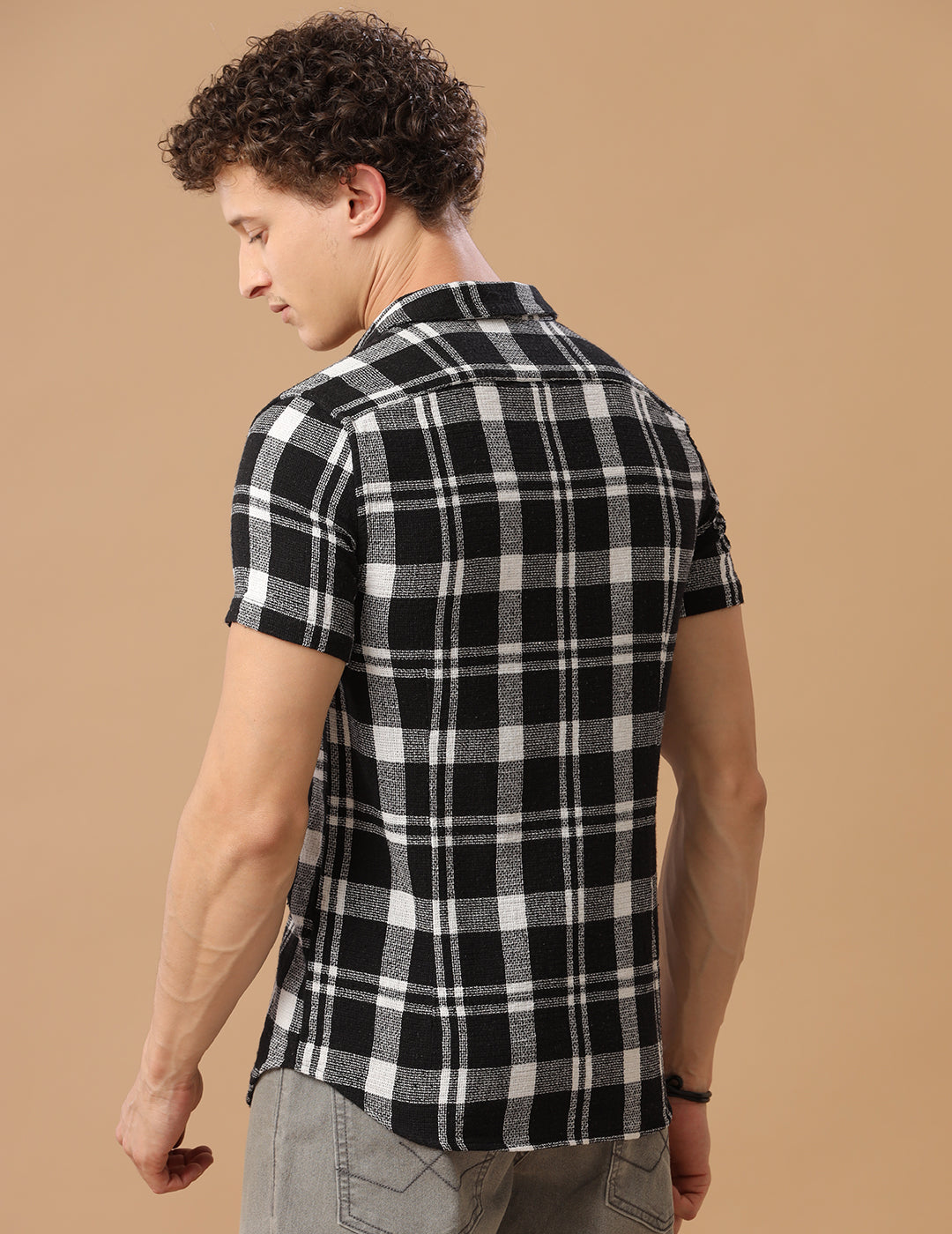 Comfort fit Cotton Checks Black Casual Half sleeve Shirt (RIZ)