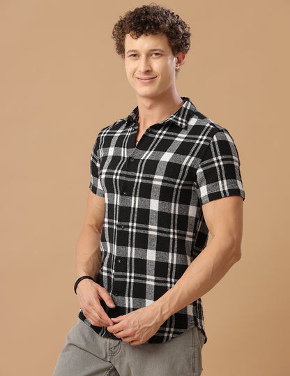 Comfort fit Cotton Checks Black Casual Half sleeve Shirt (RIZ)