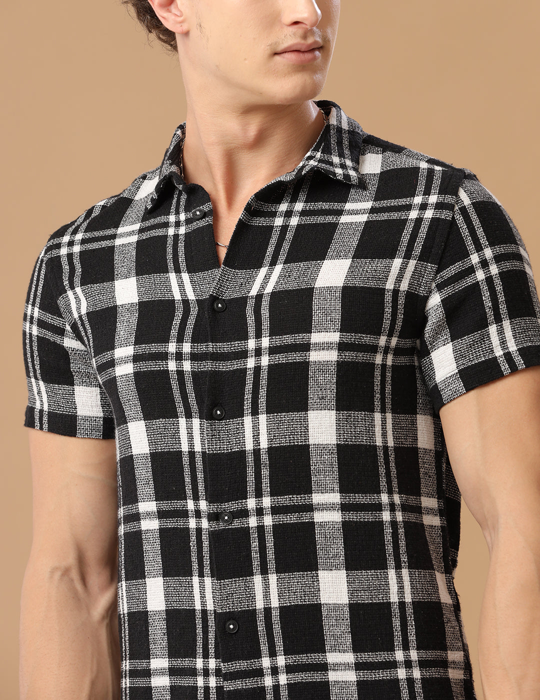 Comfort fit Cotton Checks Black Casual Half sleeve Shirt (RIZ)