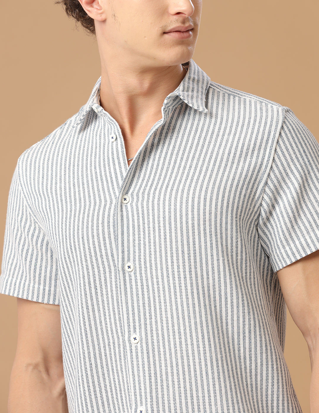 Comfort fit Cotton Stripe Aqua Casual Half sleeve Shirt (CHE)