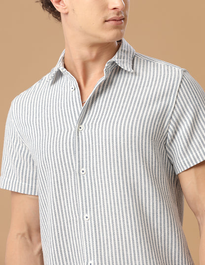 Comfort fit Cotton Stripe Aqua Casual Half sleeve Shirt (CHE)