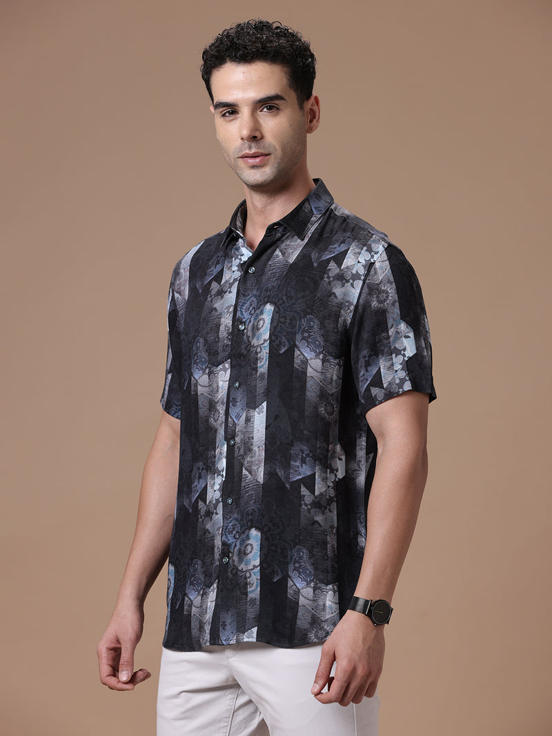 Printed Half Sleeve Pointed Collor Shirt