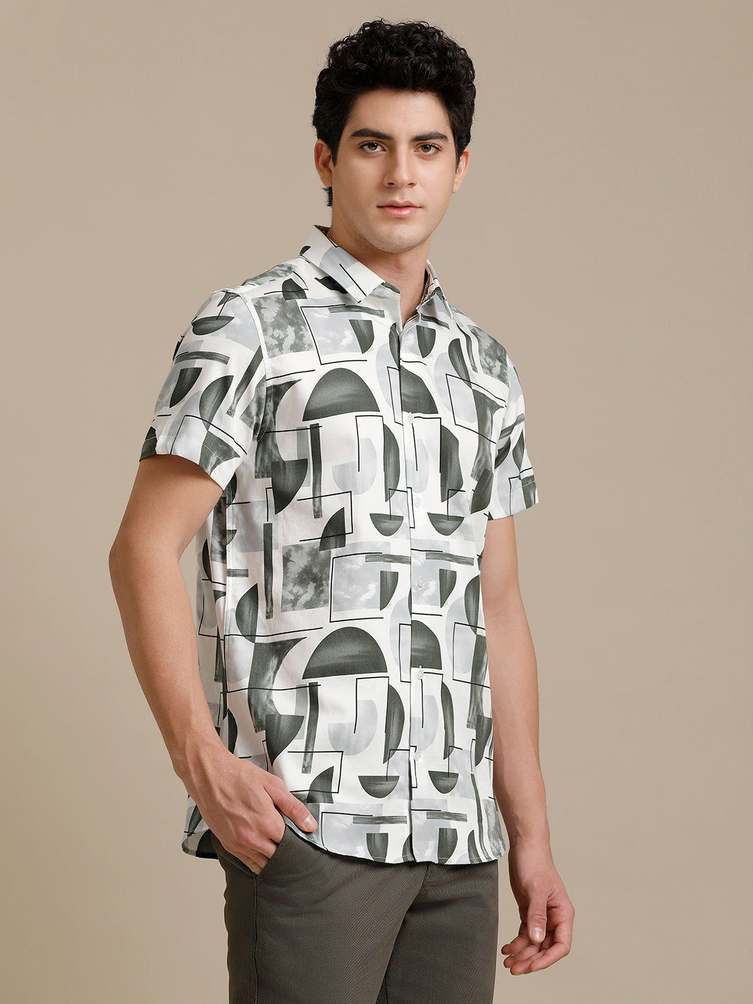 Green Abstract Print Short Sleeve Shirt