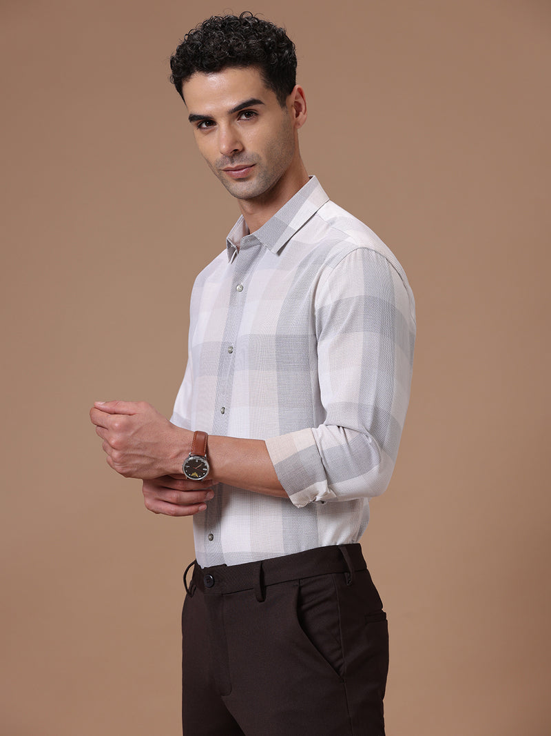 Slim Fit Check Sea Fog Smart Casual Supima Cotton Shirt (BRANT)