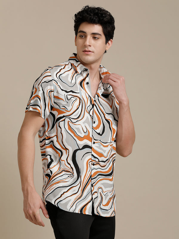 Abstract Waves Multi Print Short Sleeve Shirt