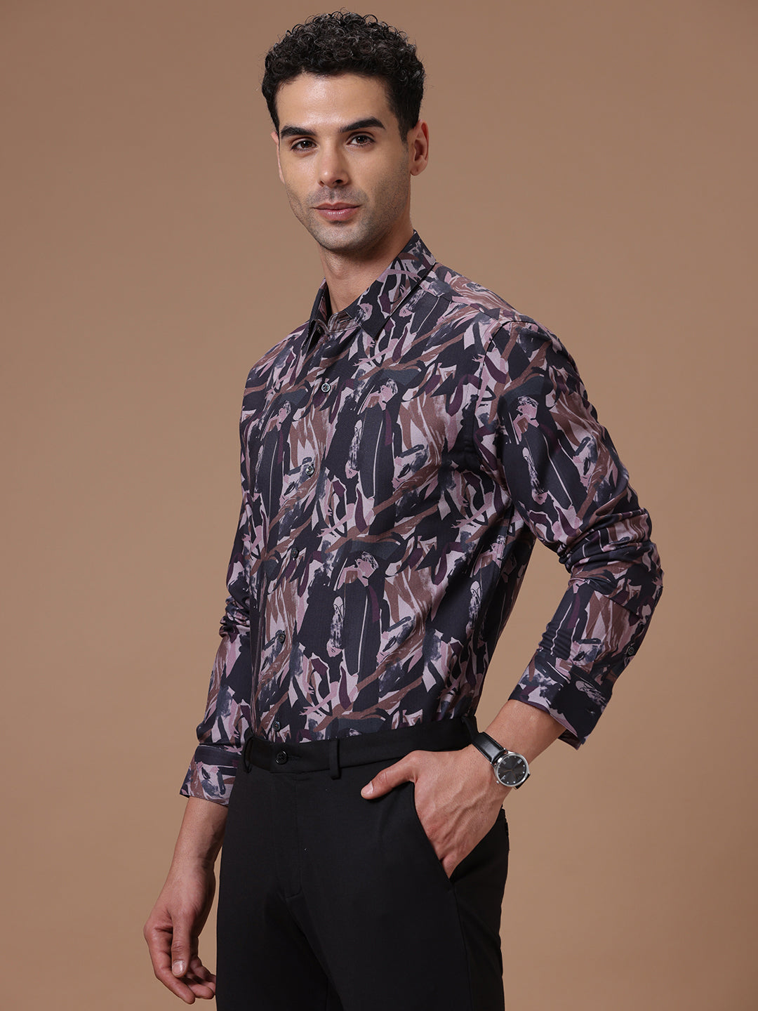 Comfort fit Cotton Viscose Printed Navy Smart casual Full sleeve Shirt (DRINKLE)