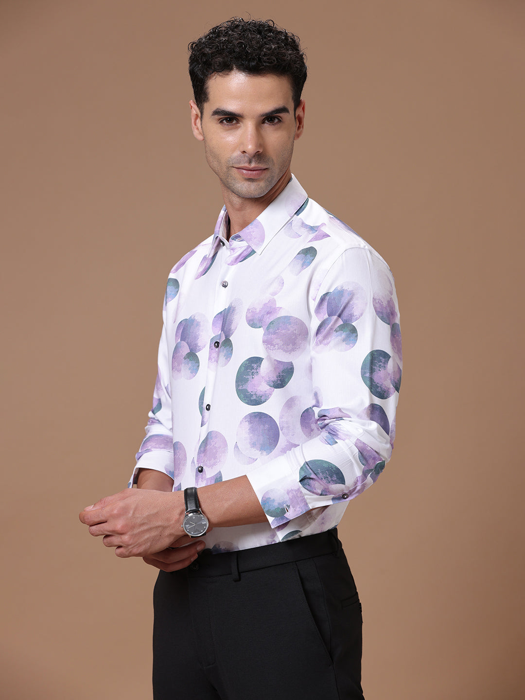 Comfort fit Cotton Viscose Printed Lilac Smart casual Full sleeve Shirt (PROCOMBER)