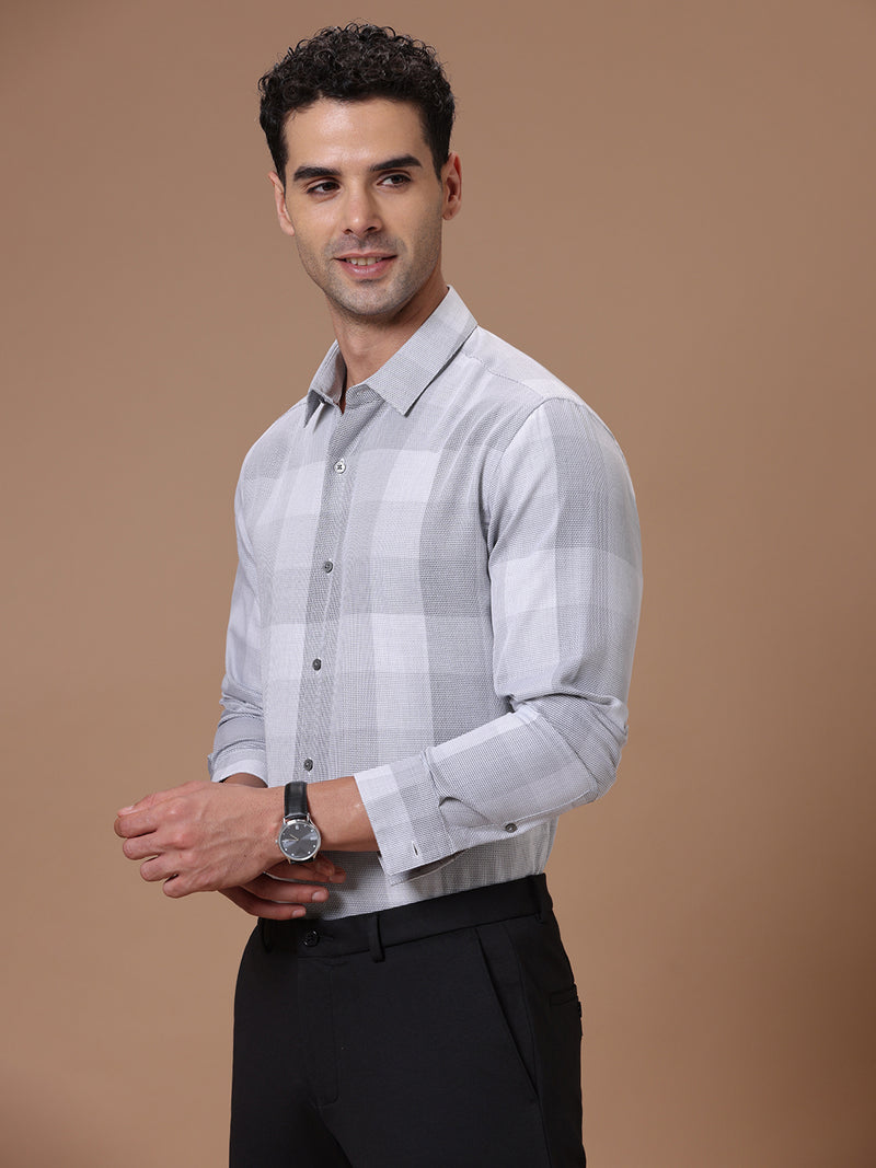 Slim Fit Check Earth Gray Smart Casual Supima Cotton Shirt (CHARLIE)