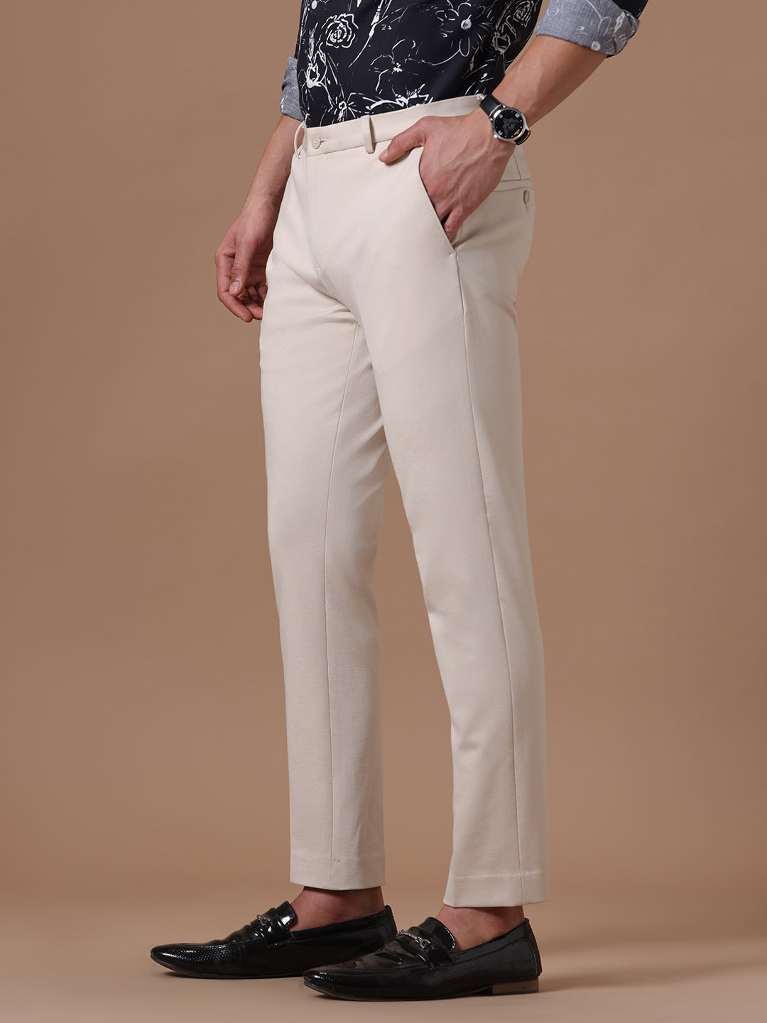 Knitted Slim Fit Light Beige Formal Stretch Trouser (TAHLIA)