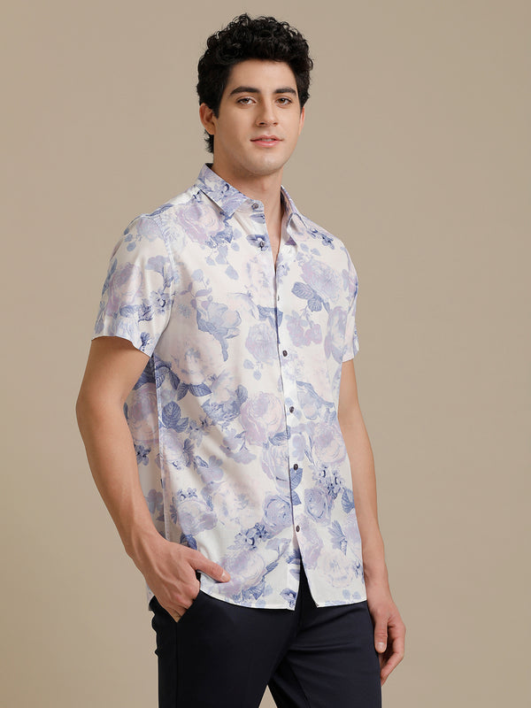 Floral Lilac Print Short Sleeve Shirt