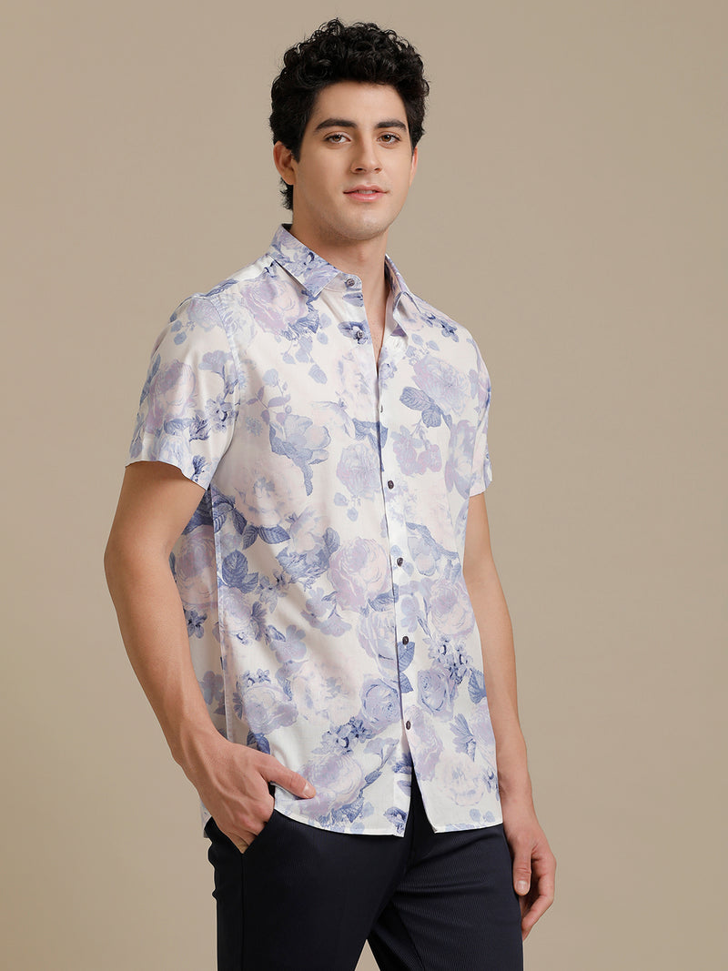 Floral Lilac Print Short Sleeve Shirt