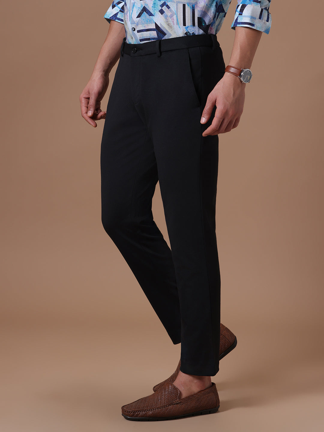Knitted Slim Fit Black Casual Stretch Trouser (TAELYN)