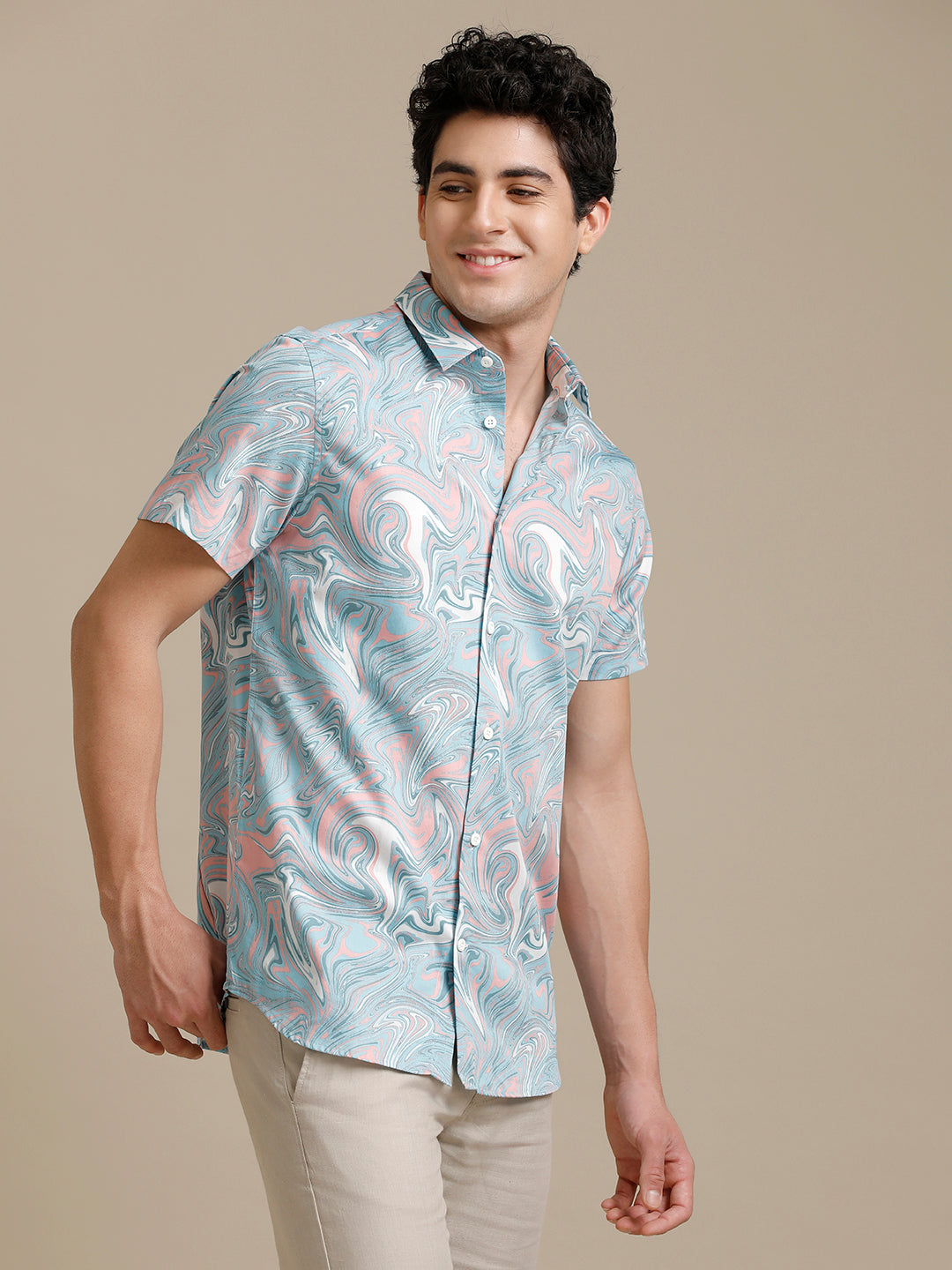 Marble Print Short Sleeve Shirt