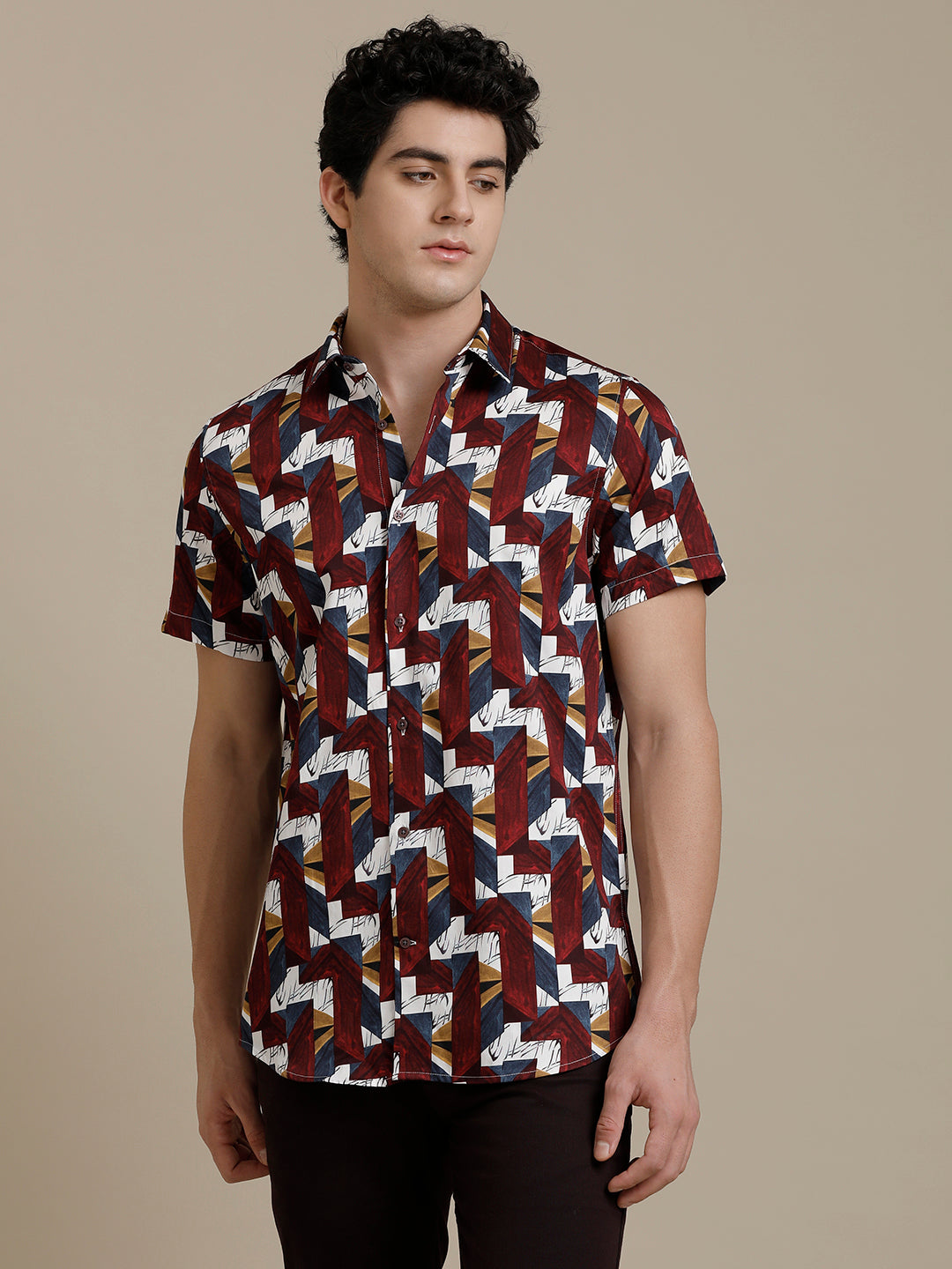 Wine Abstract Print Short Sleeve Shirt