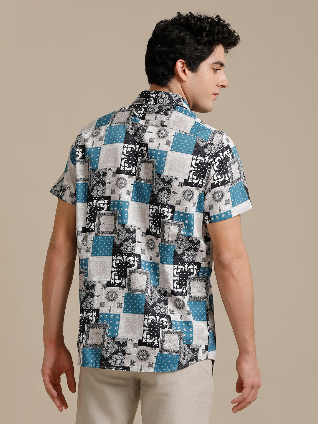 Grey Black Block Print Short Sleeve Shirt