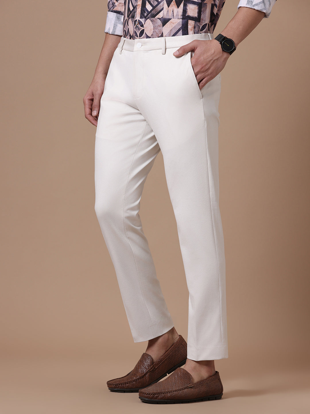 Knitted Slim Fit Ivory Formal Stretch Trouser (TAHLIA)