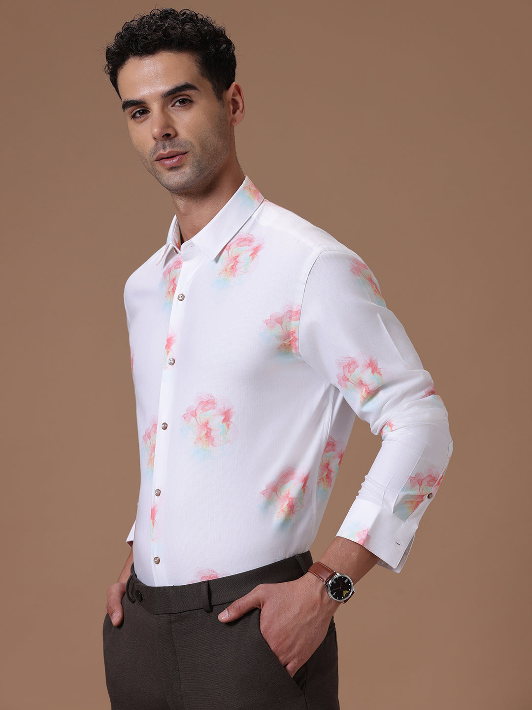Comfort fit Cotton Viscose Printed White Smart casual Full sleeve Shirt (APASHE)