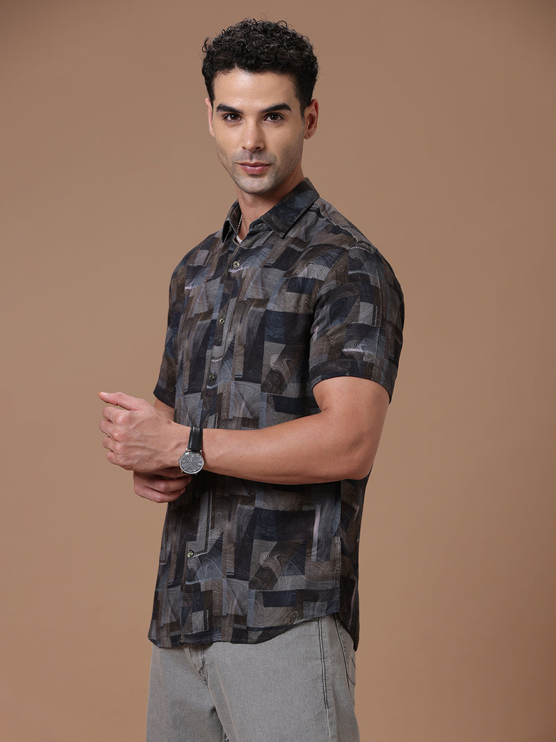 Printed Half Sleeve Pointed Collor Shirt