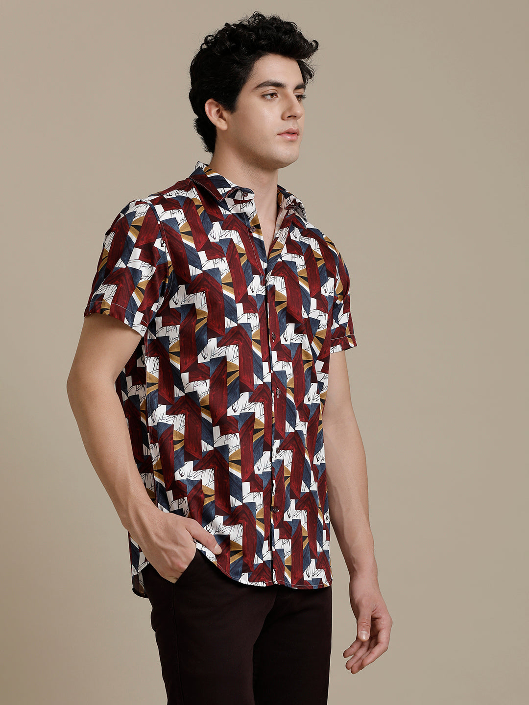 Wine Abstract Print Short Sleeve Shirt