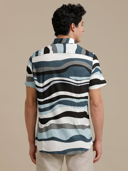 Black Waves Print Short Sleeve Shirt