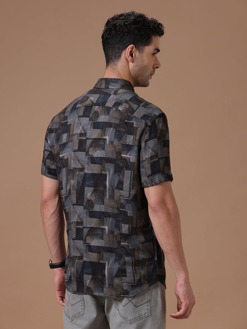 Printed Half Sleeve Pointed Collor Shirt