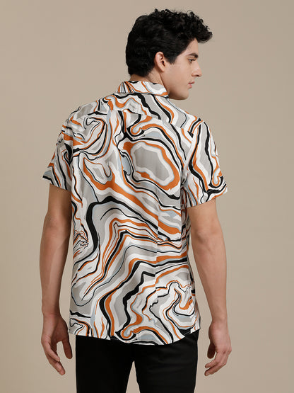 Abstract Waves Multi Print Short Sleeve Shirt