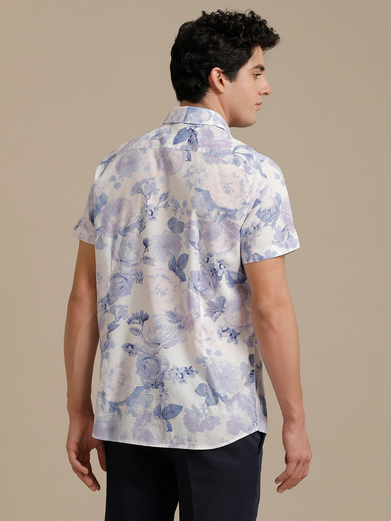 Floral Lilac Print Short Sleeve Shirt