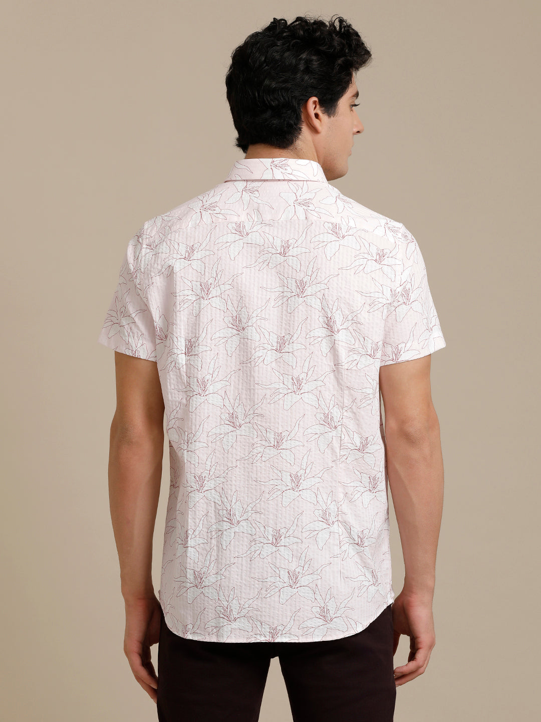 Seer Pink Hibiscus Print Short Sleeve Shirt