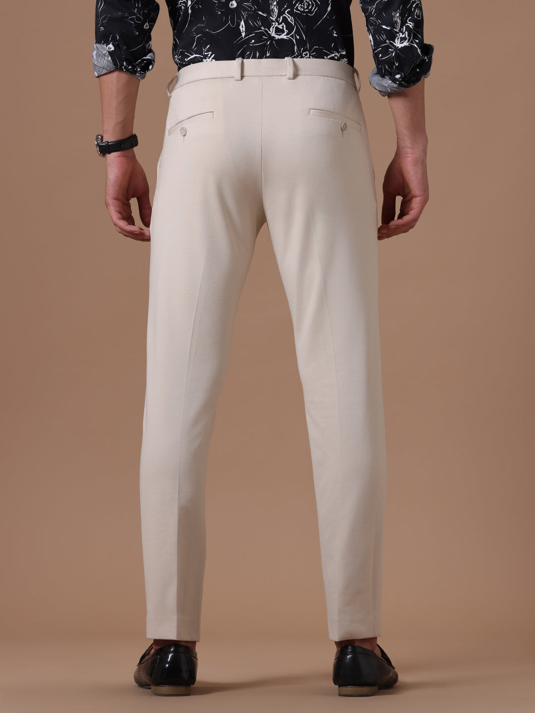 Knitted Slim Fit Light Beige Formal Stretch Trouser (TAHLIA)