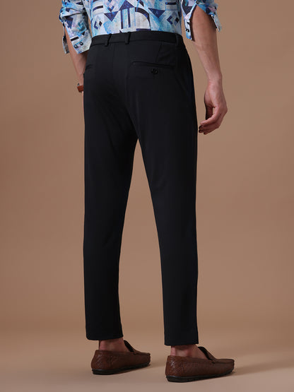 Knitted Slim Fit Black Casual Stretch Trouser (TAELYN)