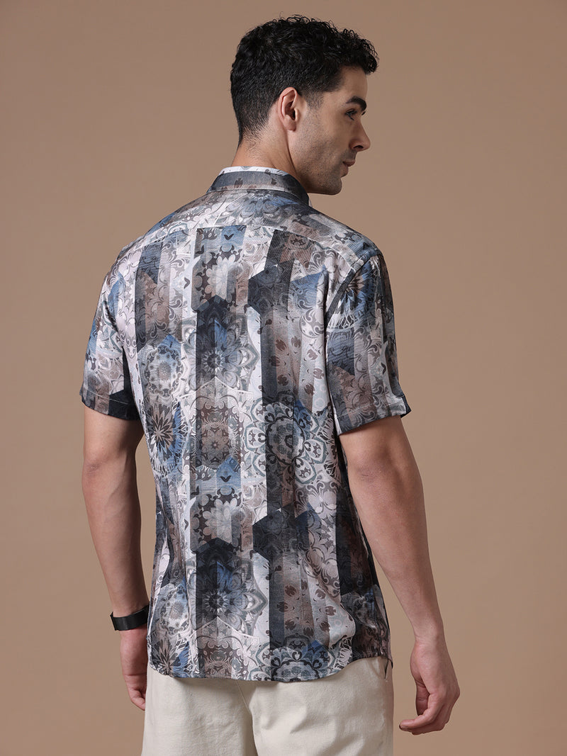 Printed Half Sleeve Pointed Collor Shirt