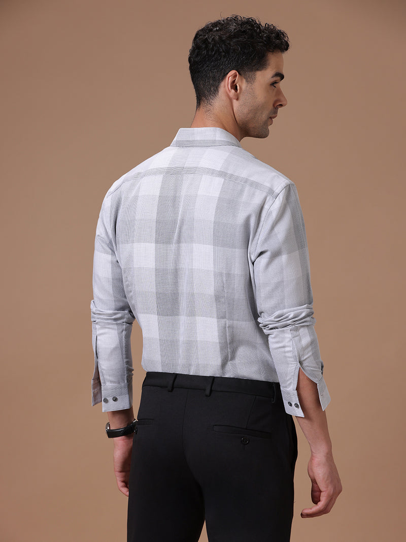 Slim Fit Check Earth Gray Smart Casual Supima Cotton Shirt (CHARLIE)