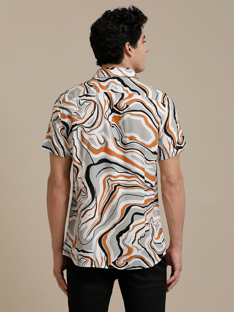 Abstract Waves Multi Print Short Sleeve Shirt