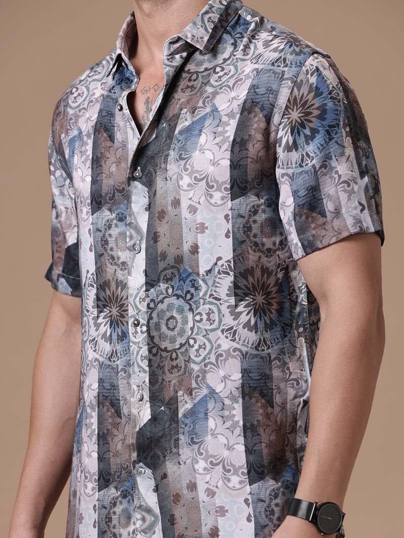 Printed Half Sleeve Pointed Collor Shirt