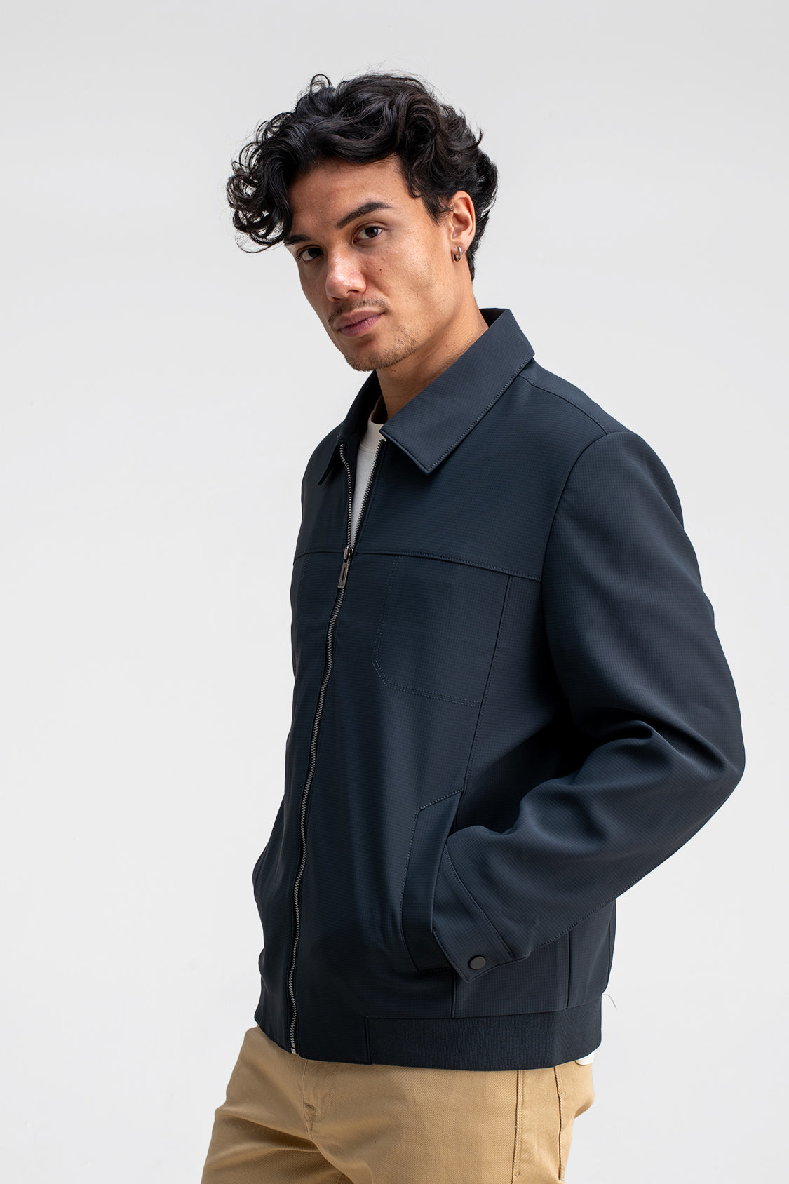 SPREAD COLLAR PLAIN JACKET