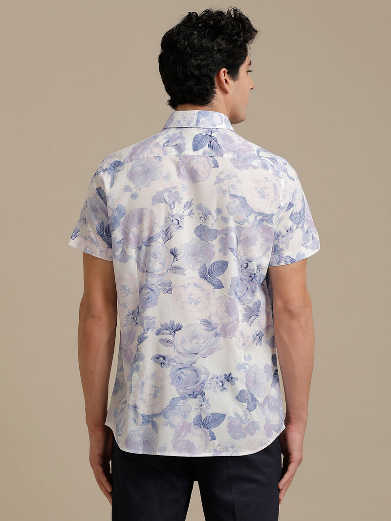 Floral Lilac Print Short Sleeve Shirt