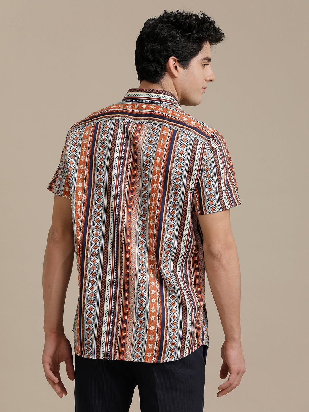 Abstract Multi Stripe Print Short Sleeve Shirt