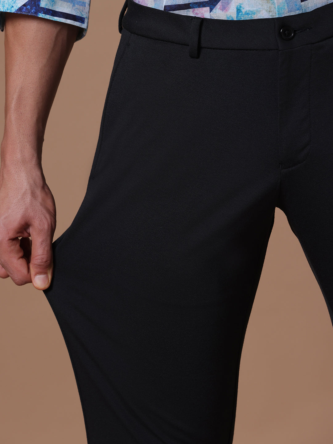 Knitted Slim Fit Black Casual Stretch Trouser (TAELYN)