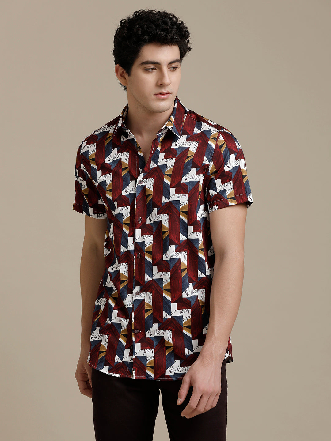 Wine Abstract Print Short Sleeve Shirt