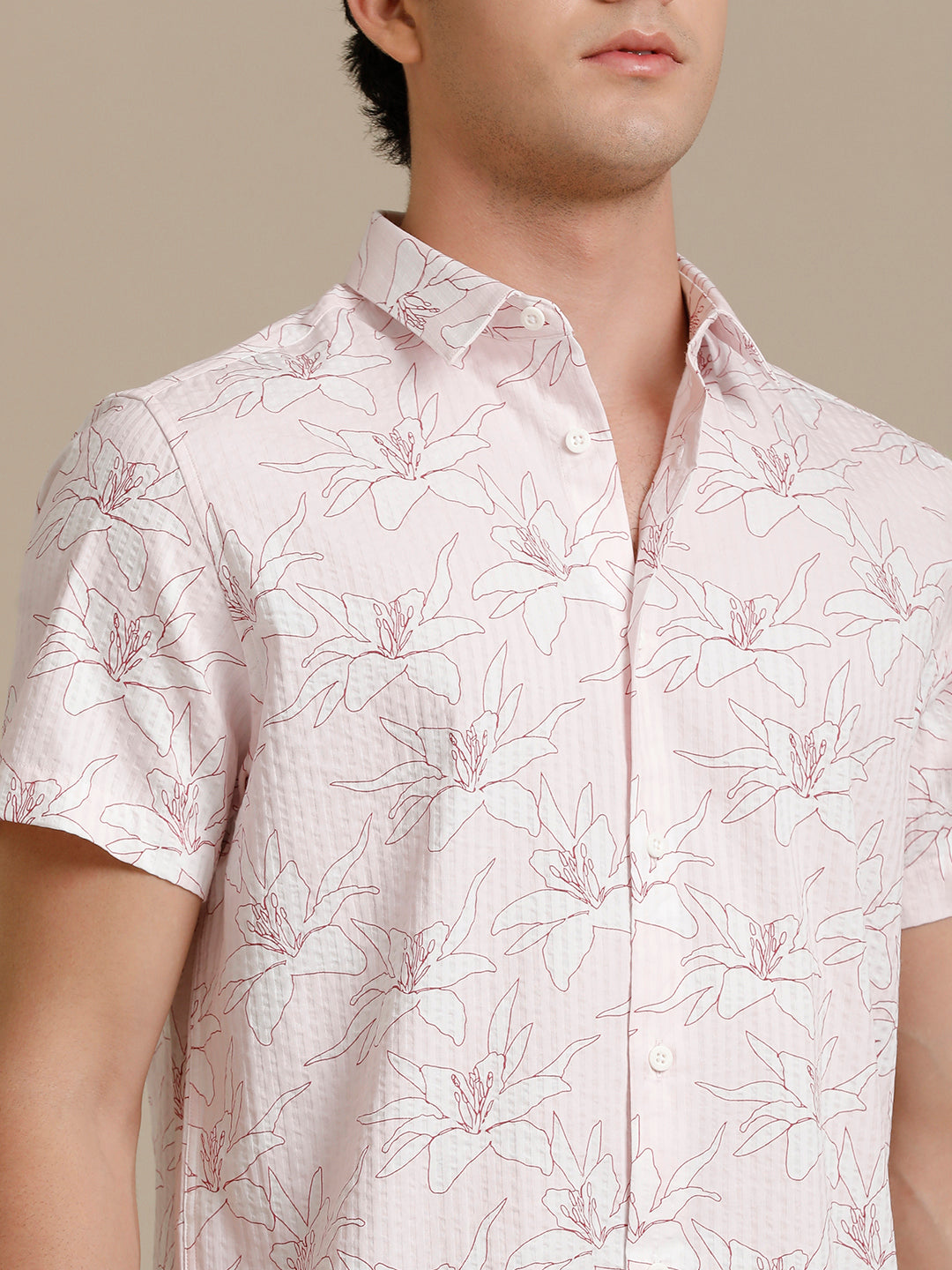 Seer Pink Hibiscus Print Short Sleeve Shirt