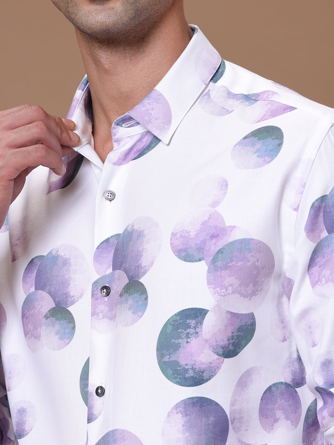 Comfort fit Cotton Viscose Printed Lilac Smart casual Full sleeve Shirt (PROCOMBER)