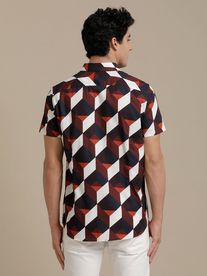 Rust Abstract Print Short Sleeve Shirt