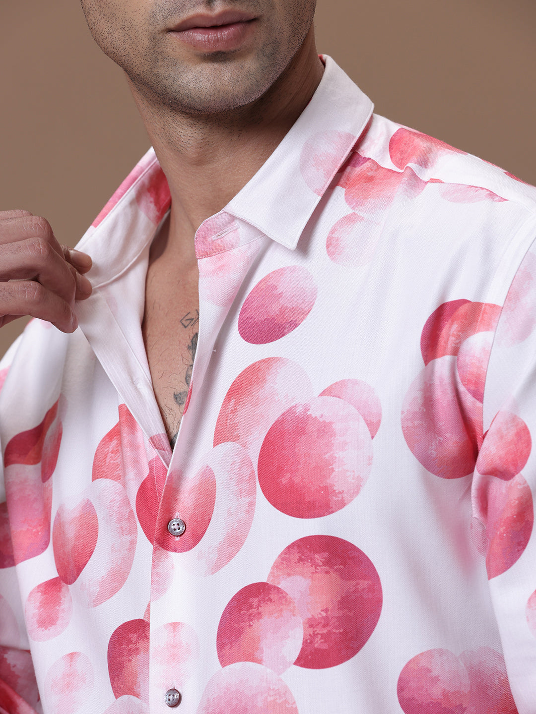 Comfort fit Cotton Viscose Printed Pink Smart casual Full sleeve Shirt (TANGO)