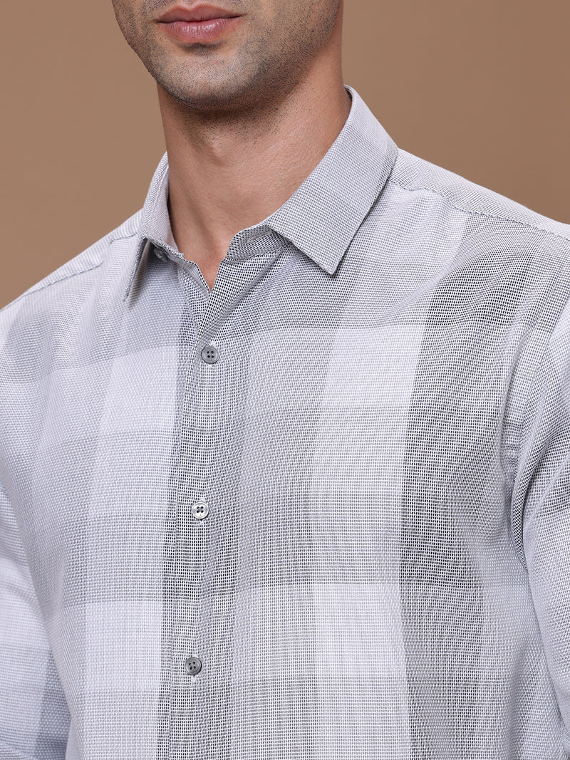 Slim Fit Check Earth Gray Smart Casual Supima Cotton Shirt (CHARLIE)