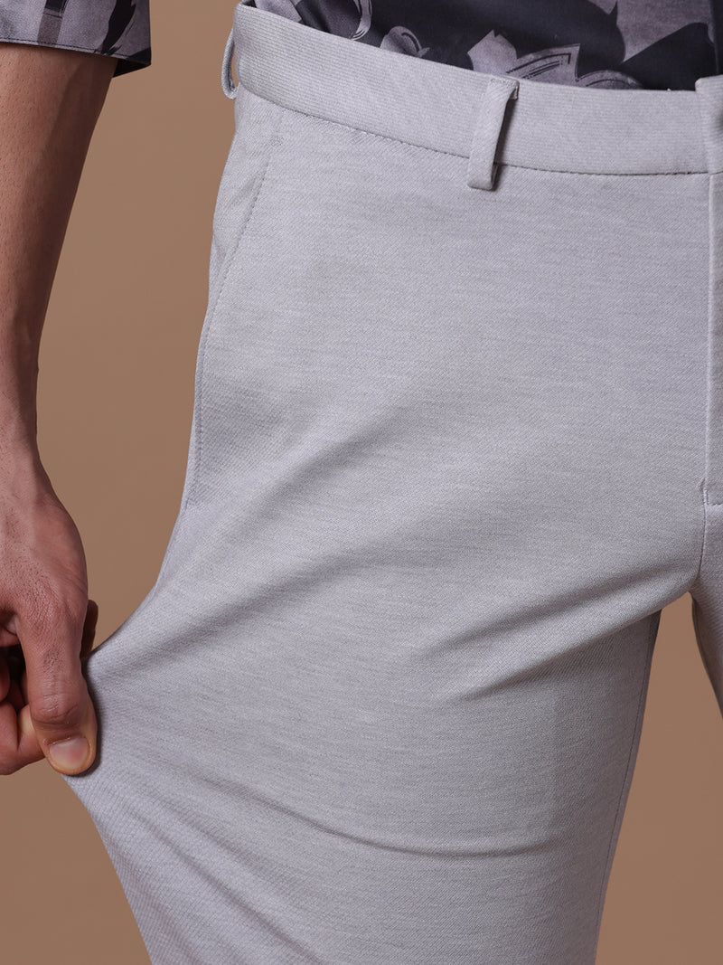 Knitted Slim Fit Light Grey Formal Stretch Trouser (TAHLIA)