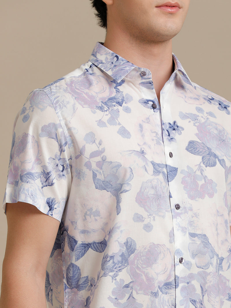 Floral Lilac Print Short Sleeve Shirt