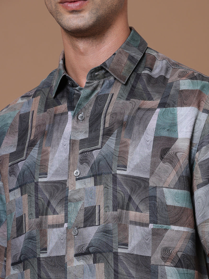 Printed Half Sleeve Pointed Collor Shirt