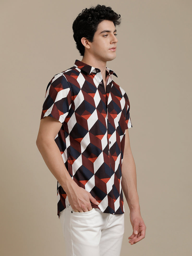 Rust Abstract Print Short Sleeve Shirt